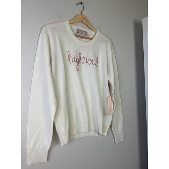 NWT Lingua Franca Cashmere Embroidered Long Sleeve Knit Sweater Cream Size: L - Picture 2 of 5